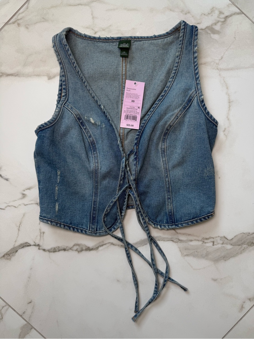 Denim Tie-Front Vest - Light Blue